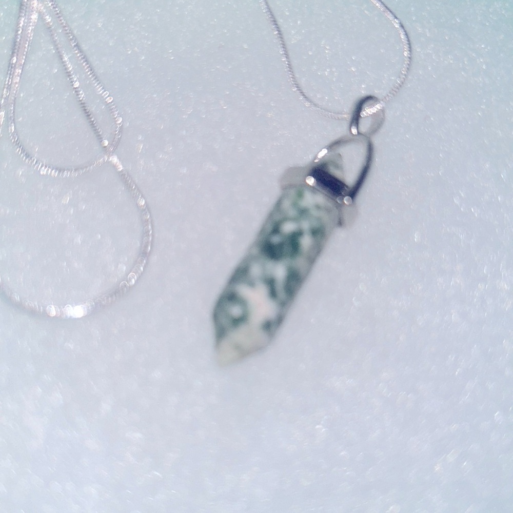 Boho hippie Tree agate natural crystal silver necklace